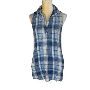 Anthropologie Cloth & Stone Blue Plaid Mini Dress‎ Sleeveless Gauze Size Small